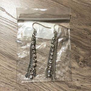 silver chain crystal drop earrings